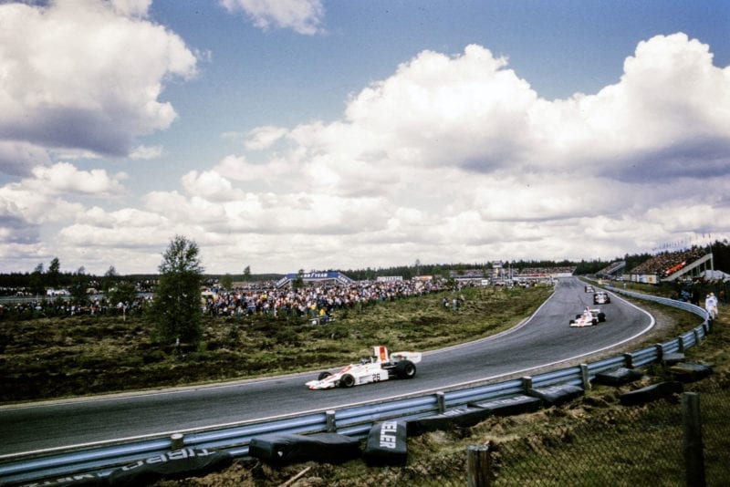 Graham Hill driving for his eponymous team at the 1974 Swedish Grand Prix.