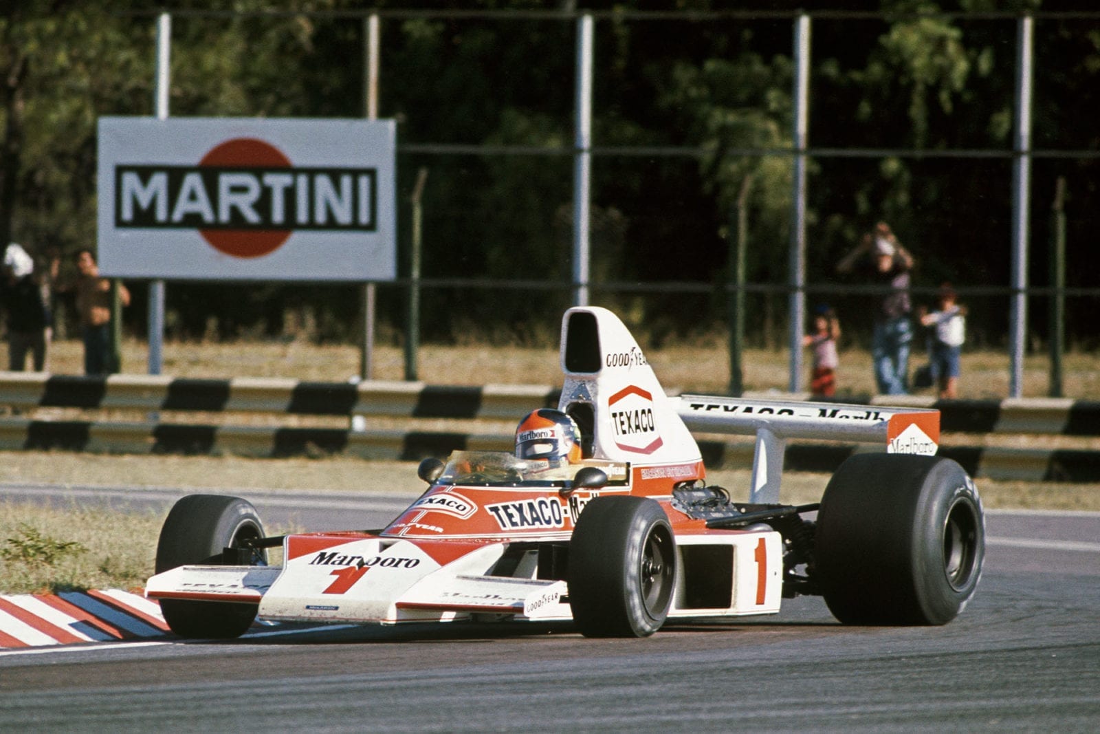 Emerson Fittipaldi sets the pace in his McLaren at the 1975 Argentinian Grand Prix.
