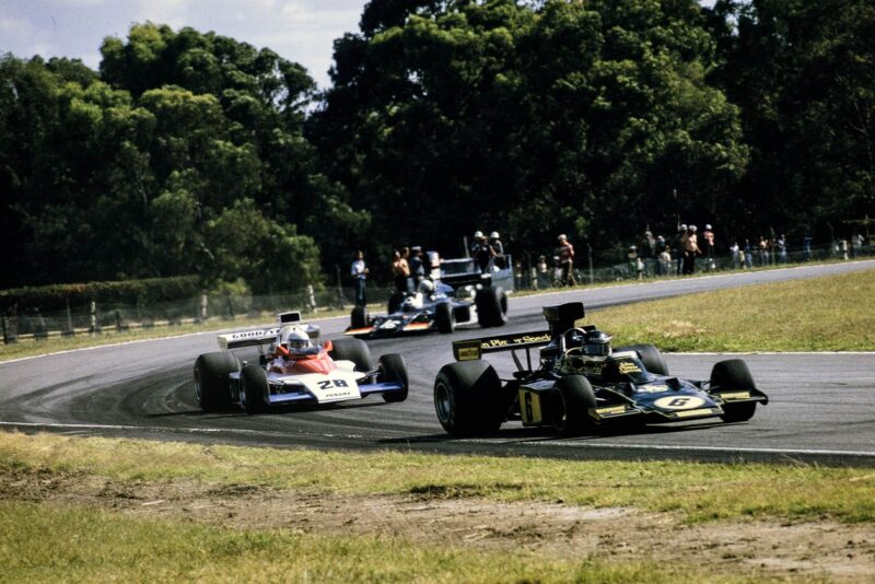 Jacky Ickx (Lotus) leads Mark Donohue (Penske) and Tom Pryce (Shadow).