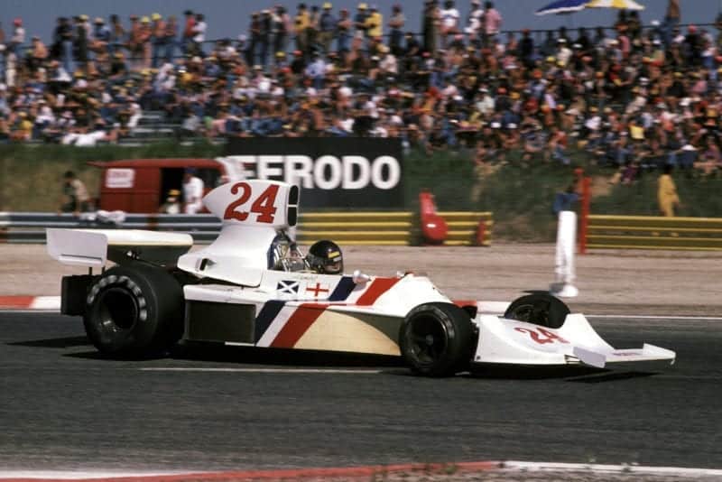 James Hunt racing his Hesketh at the 1975 French Grand Prix, Paul Ricard.