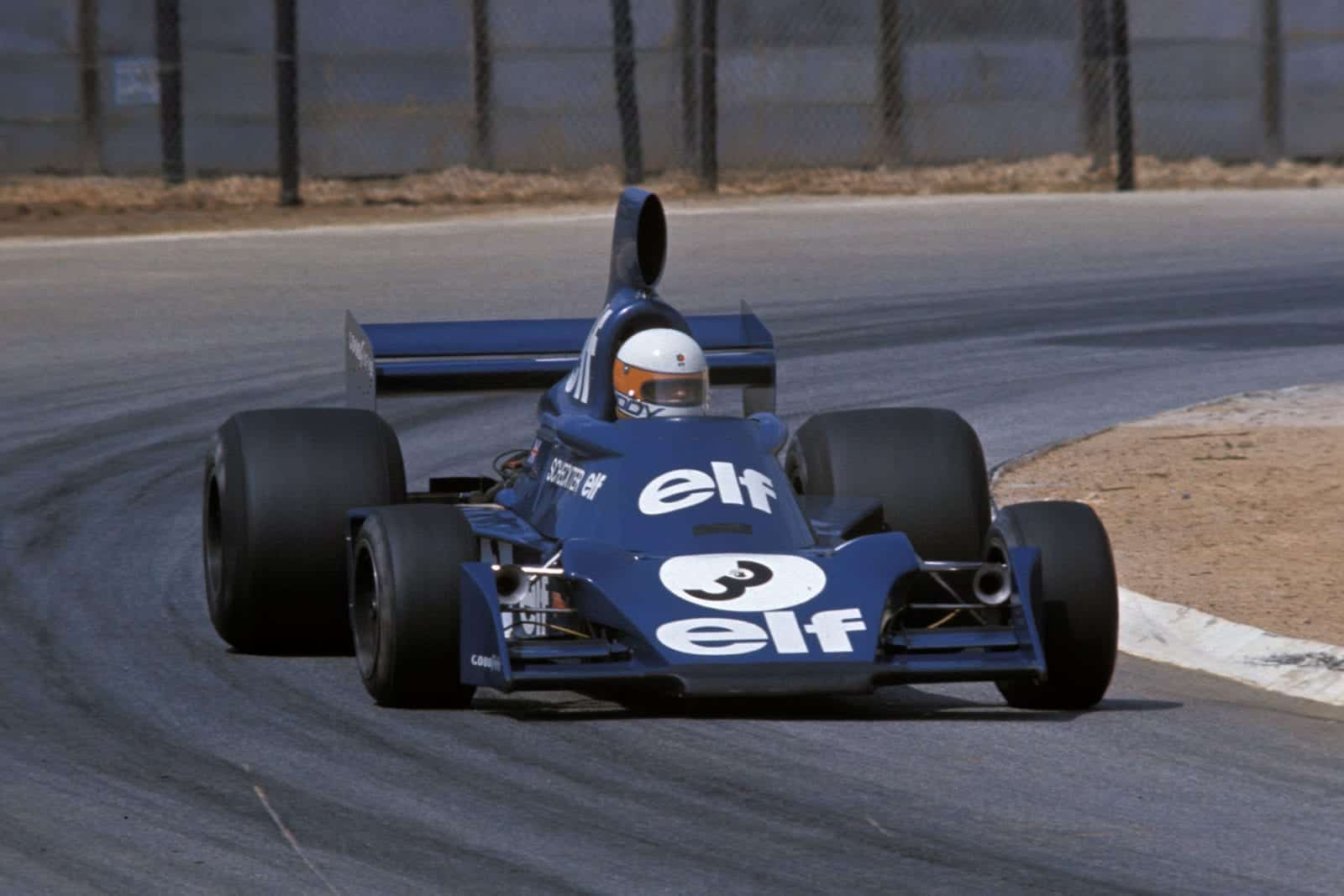 Jody Scheckter driving for Tyrrell at the 1975 South Afircan Grand Prix.