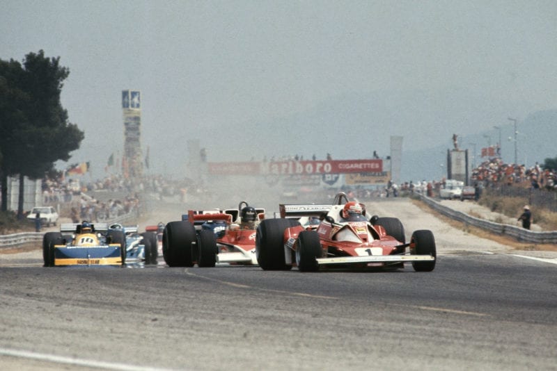 Niki Lauda leads the field at the start of the 1976 French Gran Prix, Paul Ricard.