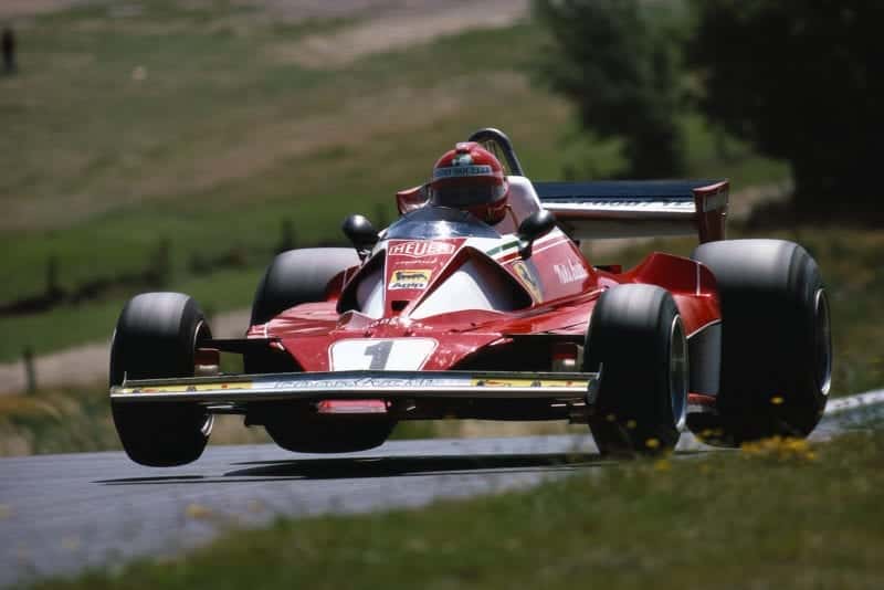 Niki Lauda (Ferrari) takes flight at the 1976 German Grand Prix, Nürburgring.
