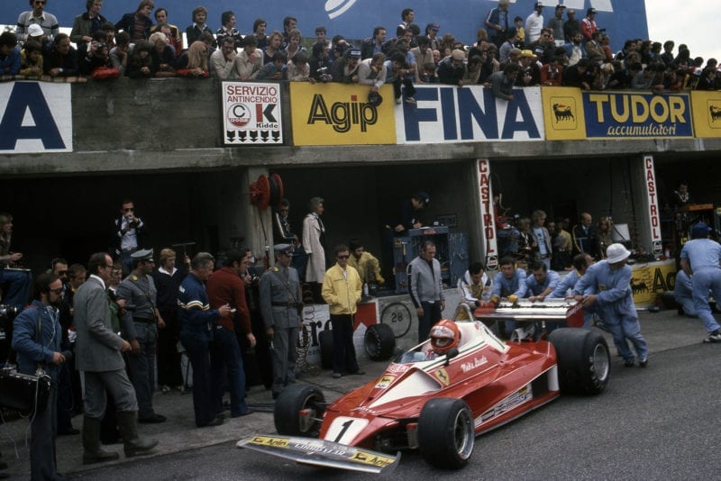 Niki Lauda (Ferrari) prepares to leave the pits at the 1976 Italian Grand Prix, Monza.