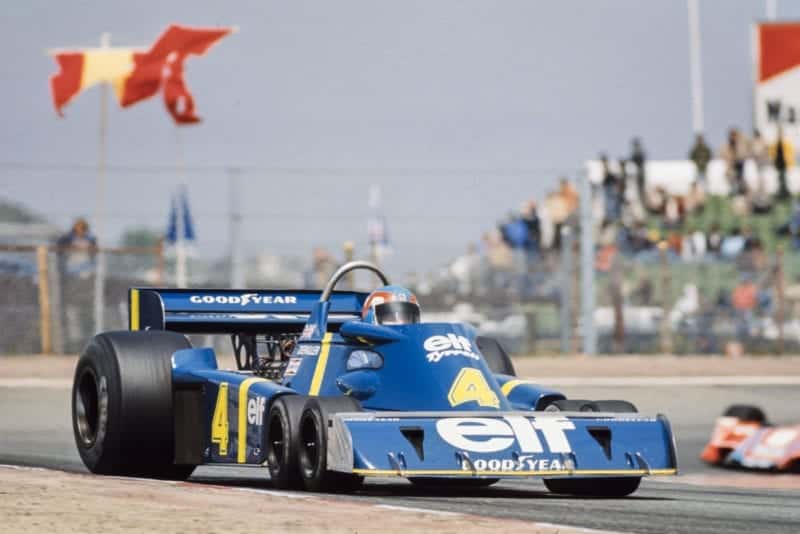 Patrick Depailler in Tyrrell's P34 at the 1976 Spanish Grand Prix.