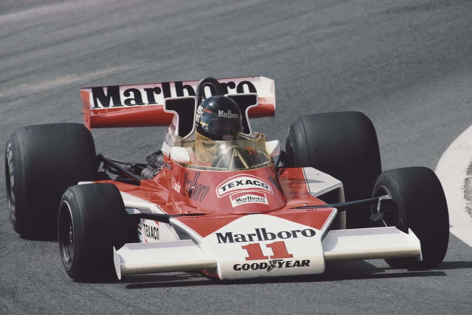 James Hunt on his way to victory at the 1976 Spanish Grand Prix.