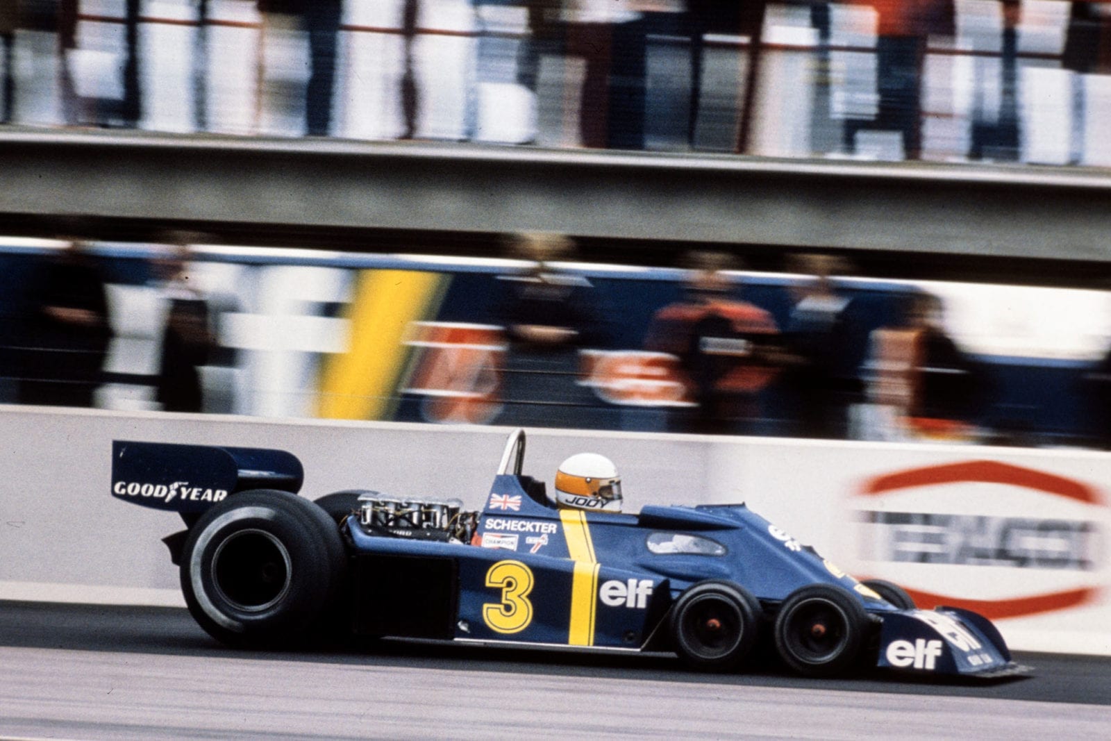 Jody Scheckter driving for Tyrrell P34 at the 1976 Swedish Grand Prix.