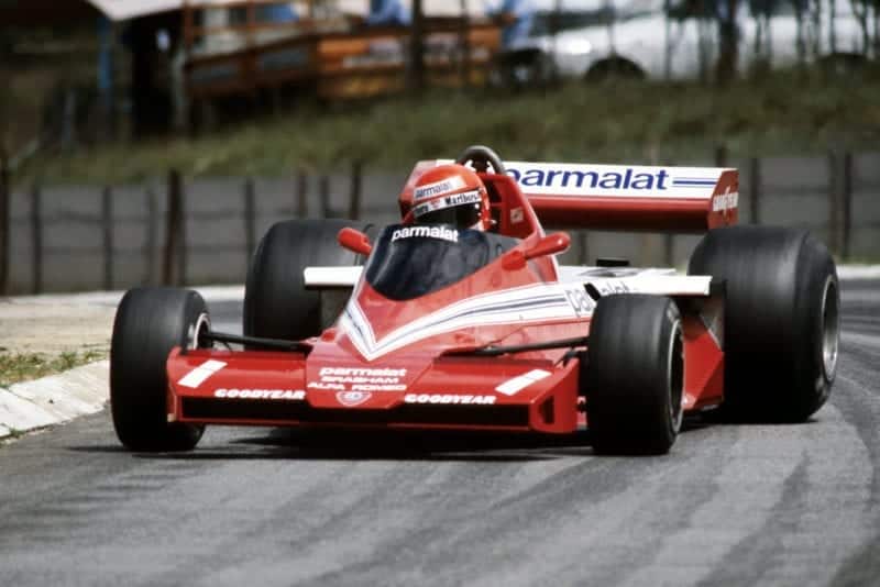 Niki Lauda (Brabham) oversteers at the 1978 South African Grand Prix, Kyalami.