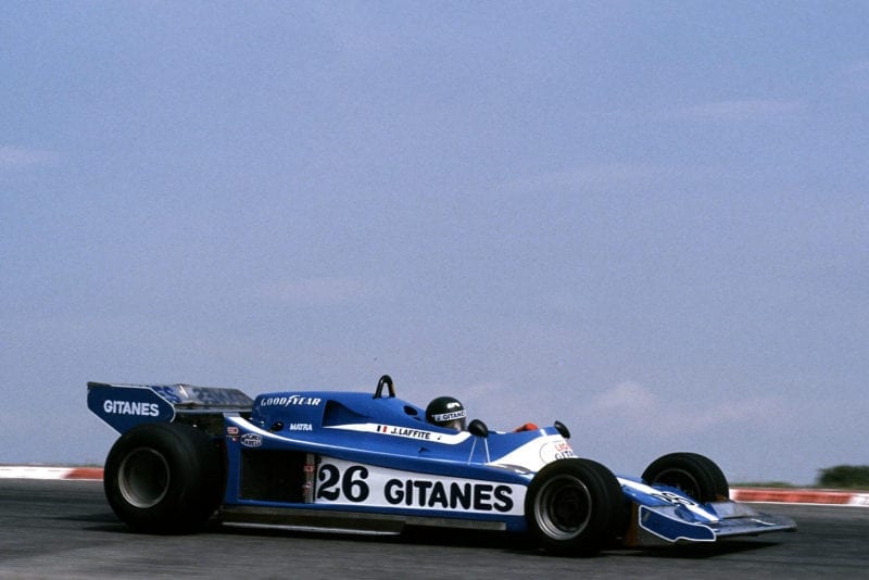 Jacques Laffite (Ligier) racing at the 1978 Spanish Grand Prix, Jarama.