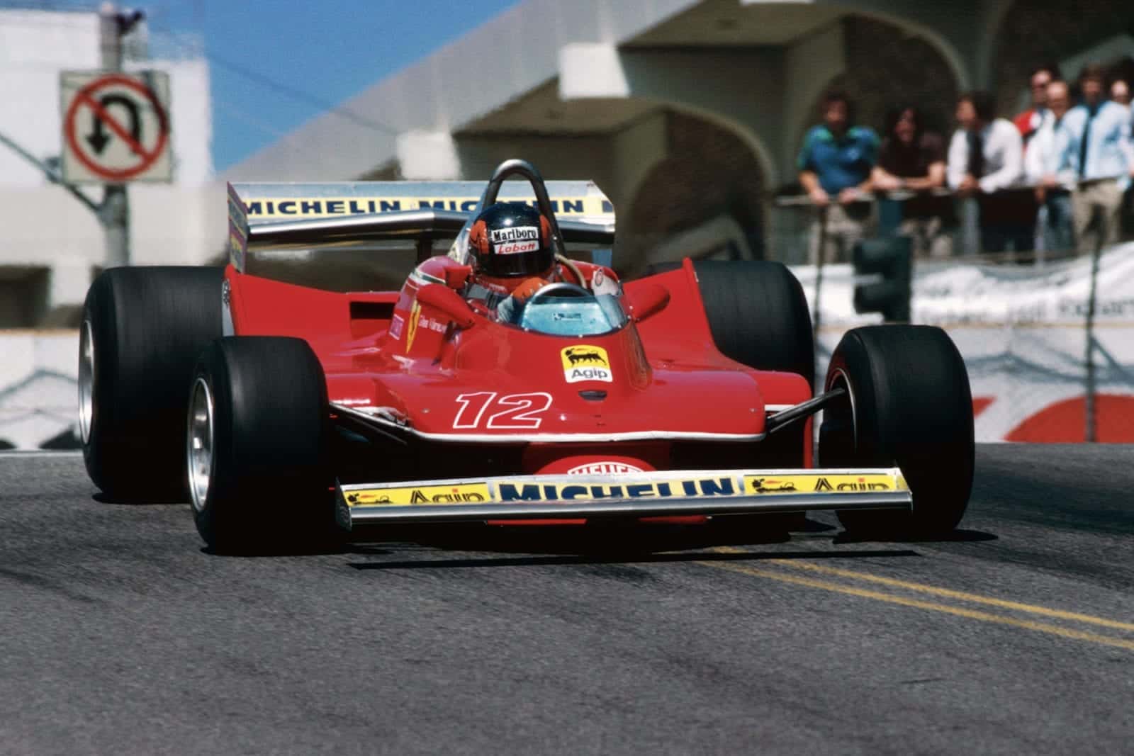 Gilles Villeneuve (Ferrari) driving at the 1979 United States Grand Prix West, Long Beach.