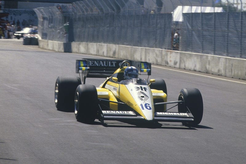 Derek Warwick retired in his Renault RE50.