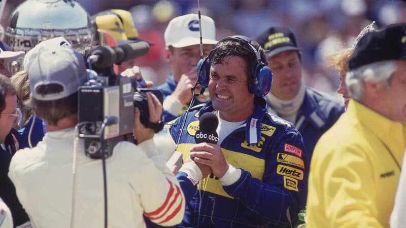2 Al Unser celebrating 1987 Indianapolis 500 win