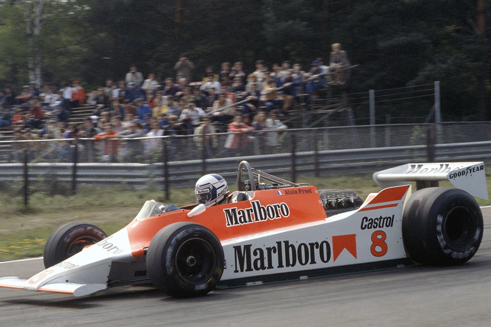 Alain Prost at the wheel of his McLaren M29-Ford Cosworth.