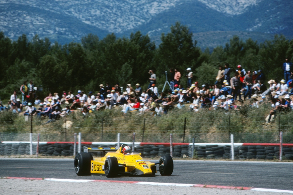 Marc Surer in a ATS D4 made his first GP appearance since breaking his ankles at the South African GP.