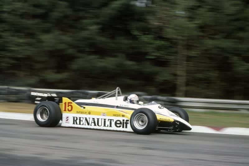 Alain Prost in his Renault RE30B).