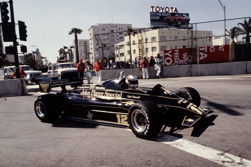 Nigel Mansell in a Lotus 91 Ford.