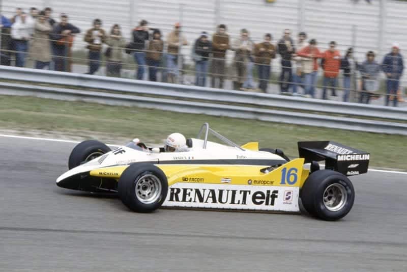 Rene Arnoux in his Renault RE30B, he retired later.