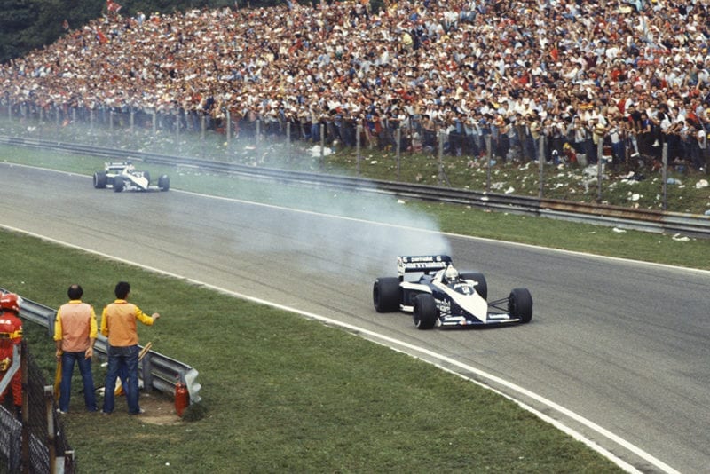 Riccardo Patrese retired with smoking engine in his Brabham BT52B BMW, ahead of team-mate and race winner Nelson Piquet.