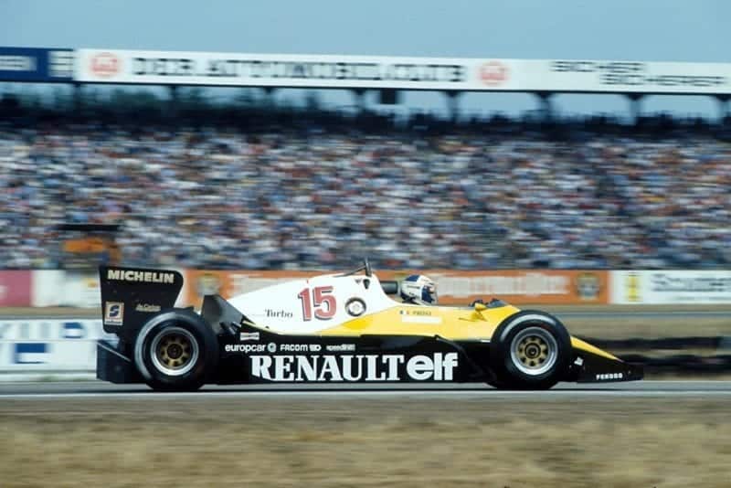Alain Prost, Renault RE40, who finished 4th.