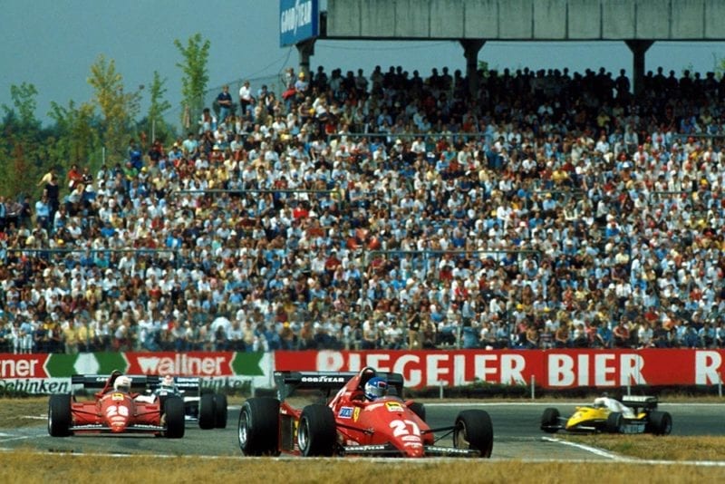 Patrick Tambay, Ferrari 126C3, leads Arnoux, Piquet and Prost.