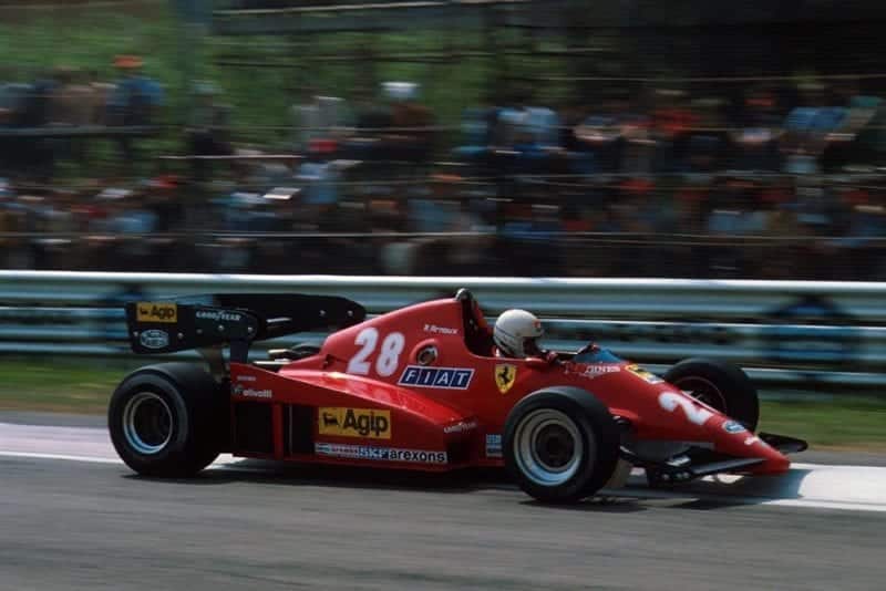 Rene Arnoux in a Ferrari 126C2B, finished in third place.