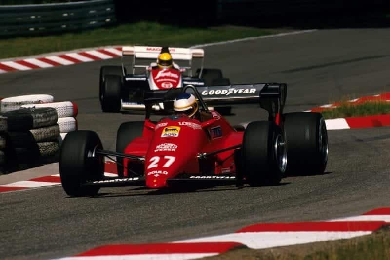 Michele Alboreto ahead of Ayrton Senna.