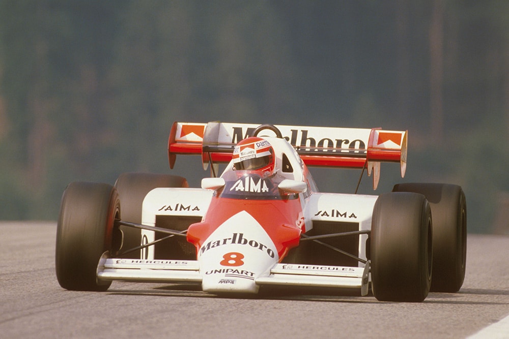 Niki Lauda in first place in his McLaren MP42 TAG Porsche.