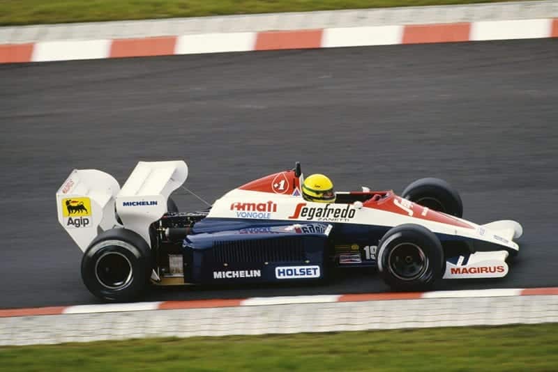 Ayrton Senna in his Toleman TG184-Hart.