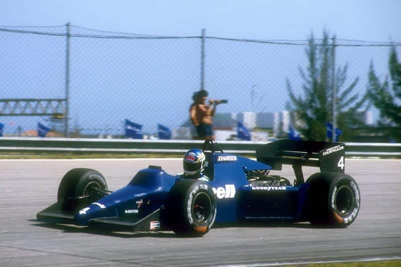 Stefan Johansson drives his Tyrrell 012 Ford.