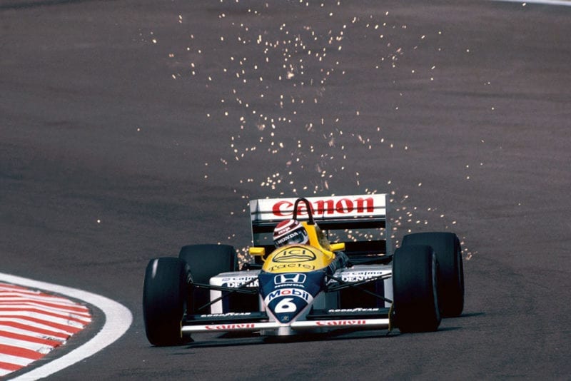 Nelson Piquet (Williams FW11) retired due to a turbo boost control problem.