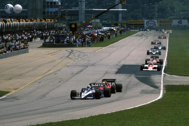 Rene Arnoux driving his Ligier JS27 to 4th place.