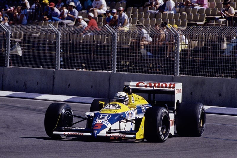 Riccardo Patrese at the wheel of his Williams FW11B Honda.