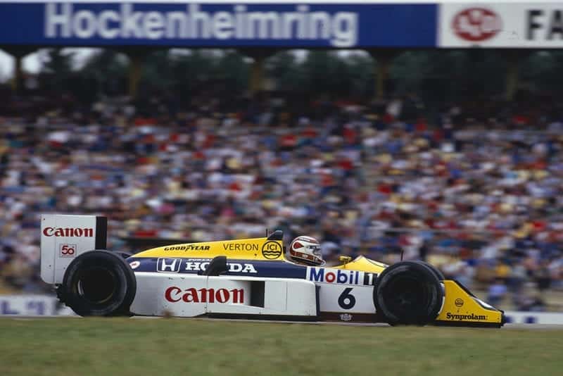 Nelson Piquet went on to win in his Williams FW11B Honda.