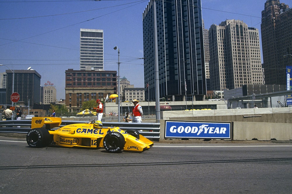 Ayrton Senna heading for a win in his Lotus 99T Honda.
