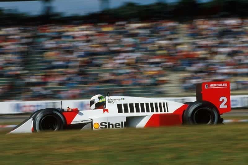 2nd placed Stefan Johansson at the wheel of his McLaren MP4/3.