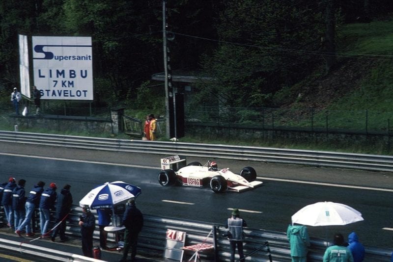 Eddie Cheever in his Arrows A10 passes the pits.