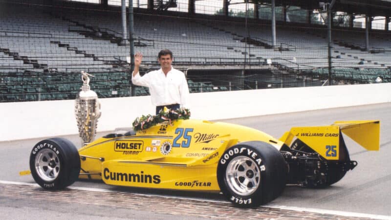 Al Unser celebrating 1987 Indianapolis 500 win