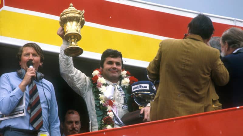 Alan Jones celebrates British Grand Prix win in 1980