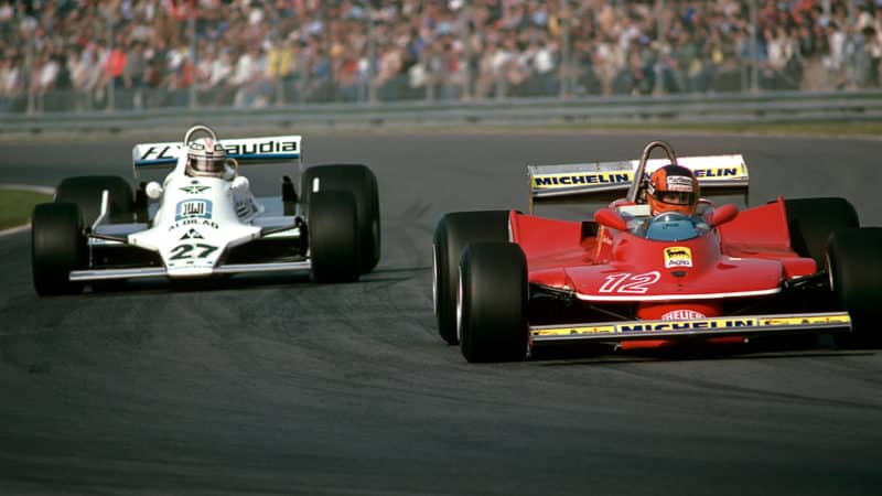 Alan Jones chases down Gilles Villeneuve in the 1979 Canadian Grand Prix