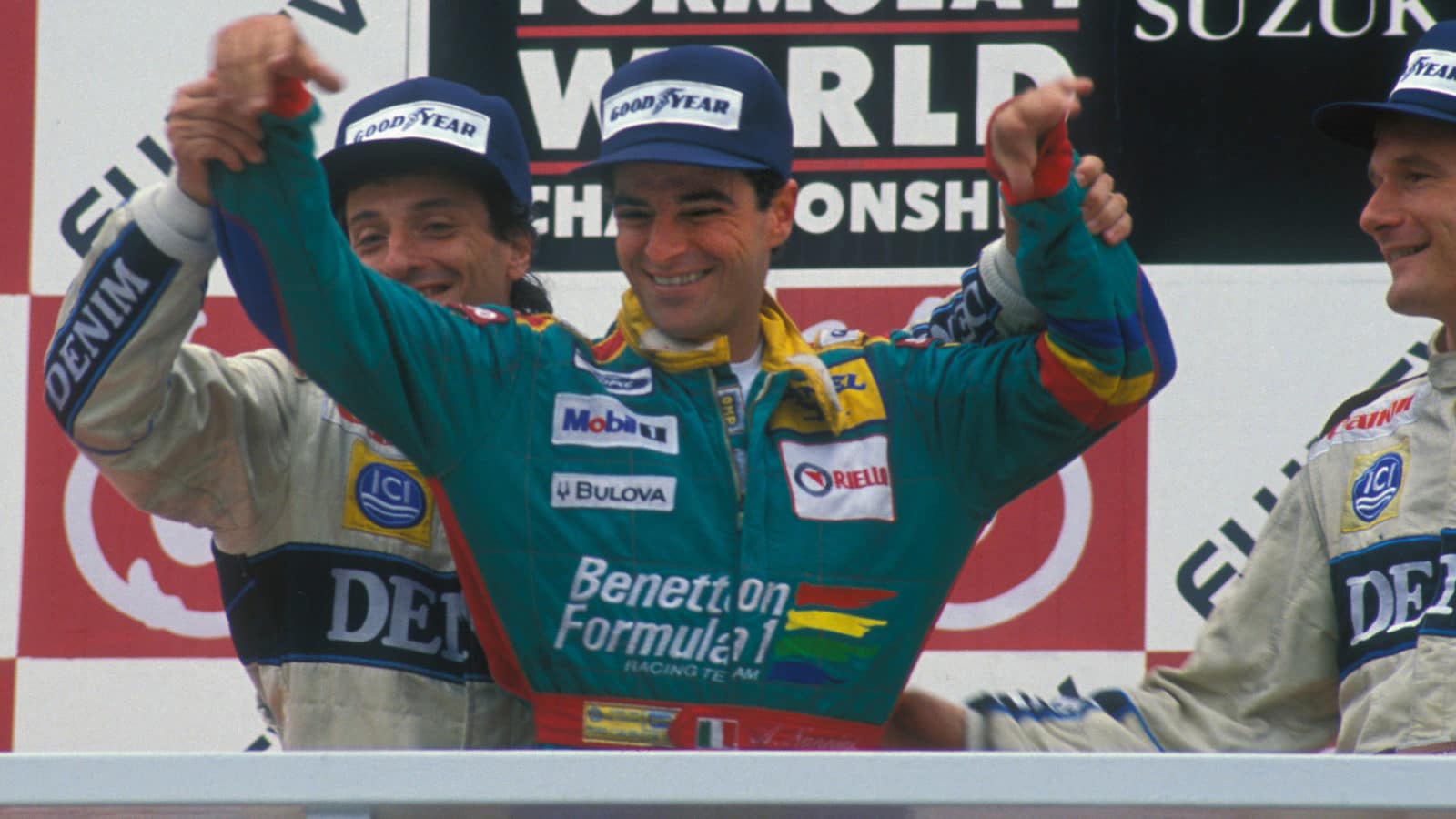 Alessandro Nannini on the podium after the 1989 Japanese Grand Prix