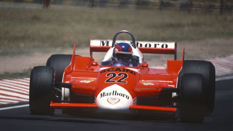 Alfa Romeo driver Patrick Depailler driving in 1980