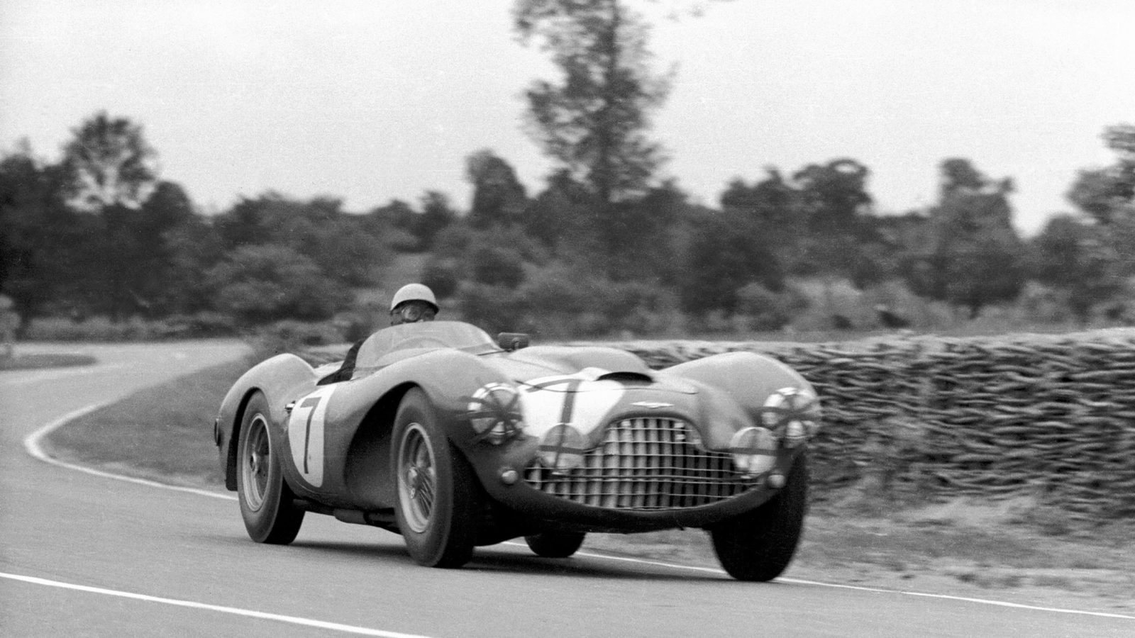 Aston Martin of Eric Thompson and Dennis Poore at Le Mans in 1954