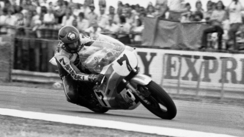 Barry Sheene at Silverstone in the 1975 John Player GP