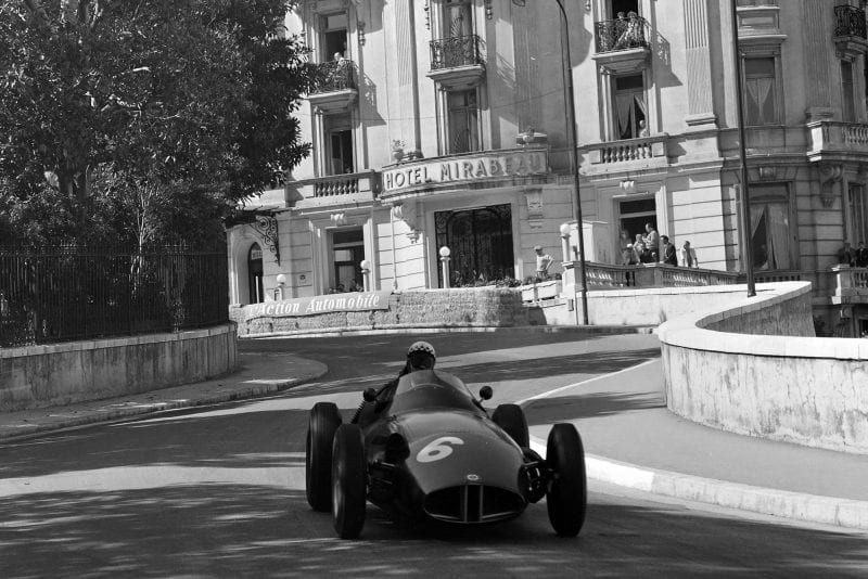 BRM's Jean Behra approaches the Loews Hairpin, 1958 Monaco Grand Prix