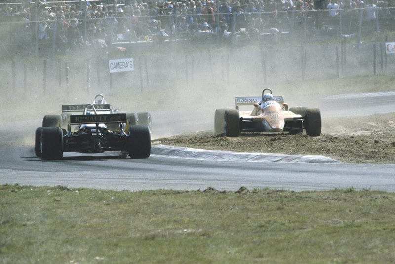 Mauro Baldi (Arrows A4-Ford Cosworth) spins out of the race.