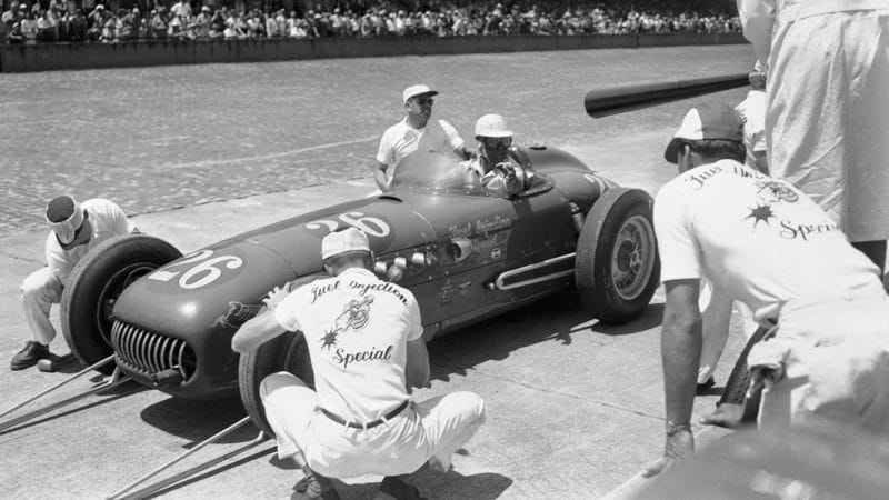 Bill Vukovich in the pits at the 1952 Indianapolis 500