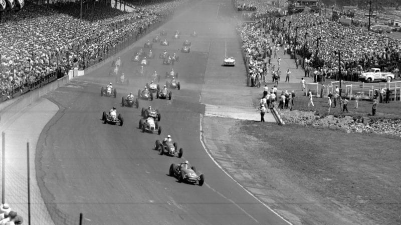 Bill Vukovich leads at start of 1953 Indianapolis 500