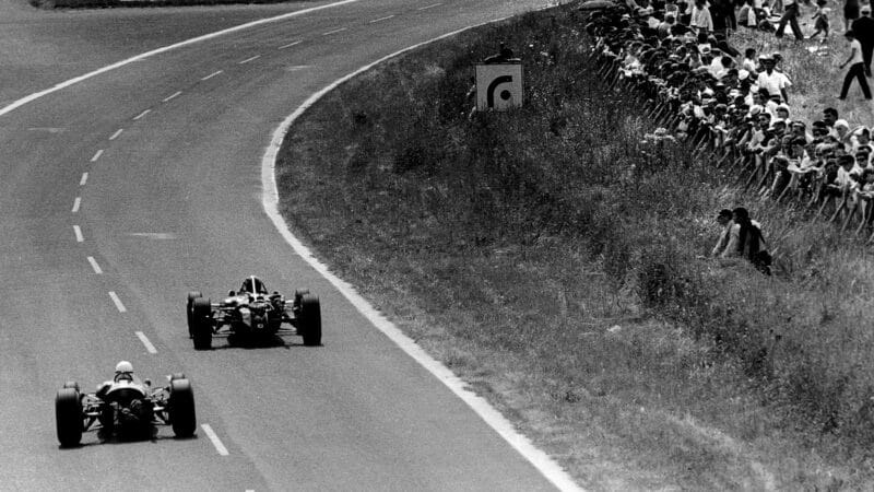 Bob Anderson chases down Dan Gurney at 1966 French Grand Prix