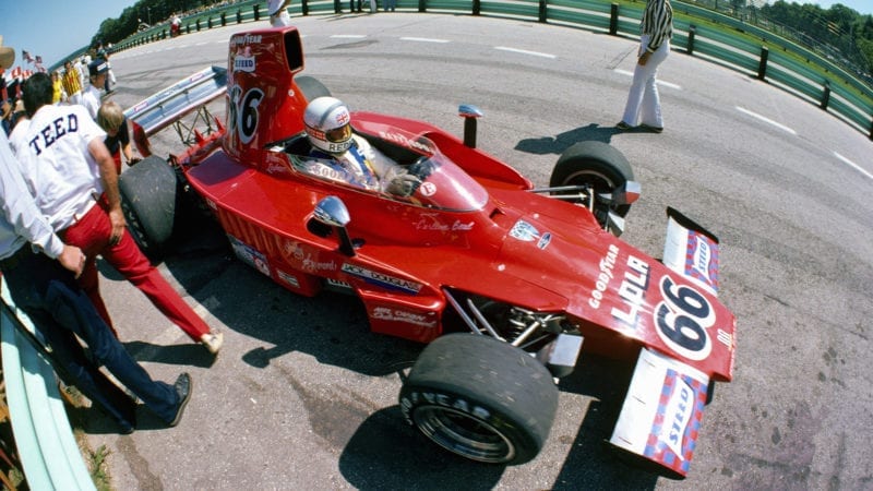 ELKHART LAKE, WI - JULY 28: Brian Redman sits in his Steed Lola T332 about to qualify for the SCCA/USAC F5000 race on July 28, 1974 at Elkhart Lake, Wisconsin. (Photo by Alvis Upitis/Getty Images)