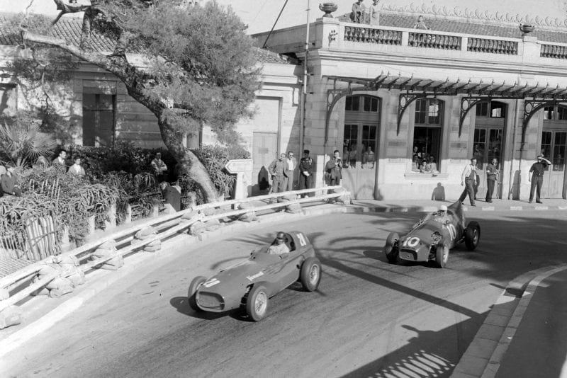 Tony Brooks, Vanwall, leads Stuart Lewis-Evans, Connaught B Alta, 1957 Monaco Grand Prix